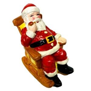 Santa Claus Smoking a Pipe on Rocking Chair Christmas Figurine RB Japan Vintage